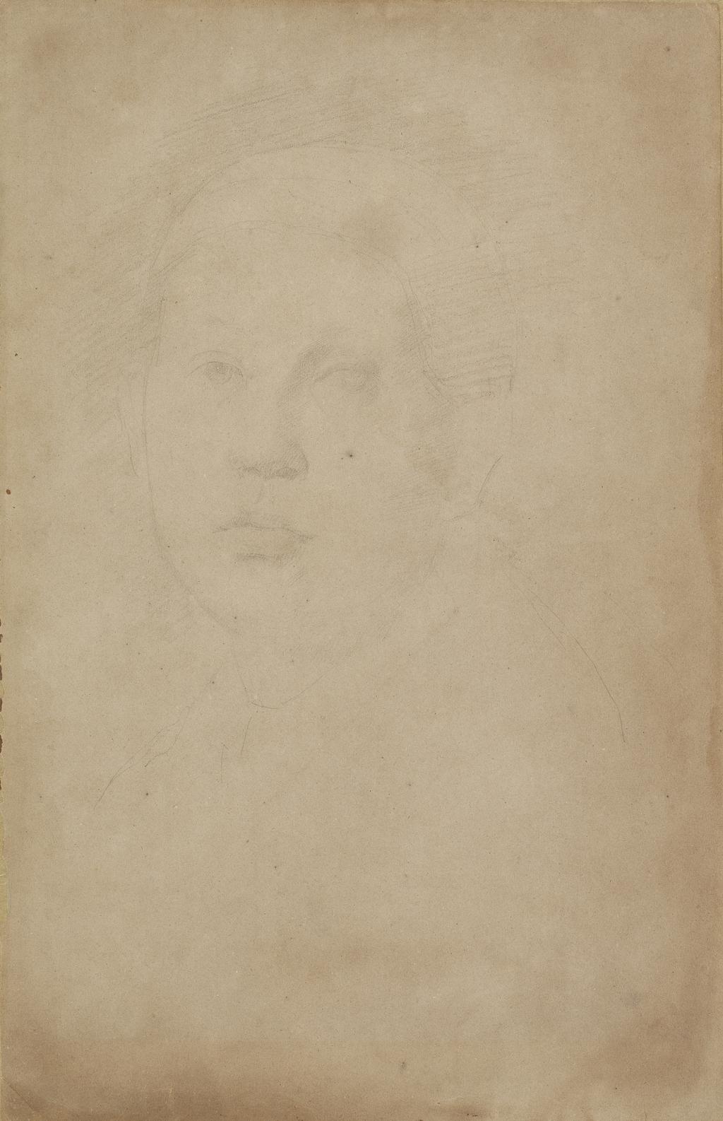 An image of Bust of a girl (Marguerite Degas). Degas, Edgar (French, 1834-1917). Graphite on buff paper, height 479 mm, width 309 mm.