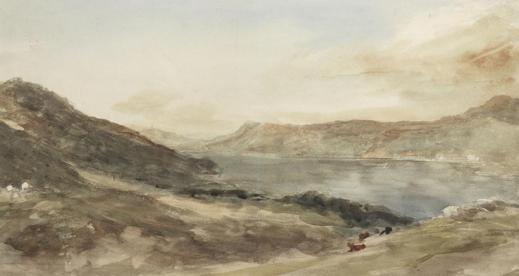 An image of Windermere. Constable, John (British, 1776-1837). Watercolour and very faint graphite on paper, height 202 mm, width 378 mm, 1806. Watermark: 1804.