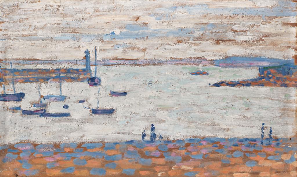 An image of Entree de Port, Portrieux. Translated title: The Entry to the Port, Portrieux. Signac, Paul (French, 1863-1935). Oil on panel, height 15.1 cm, width 25.1 cm. circa 1884.