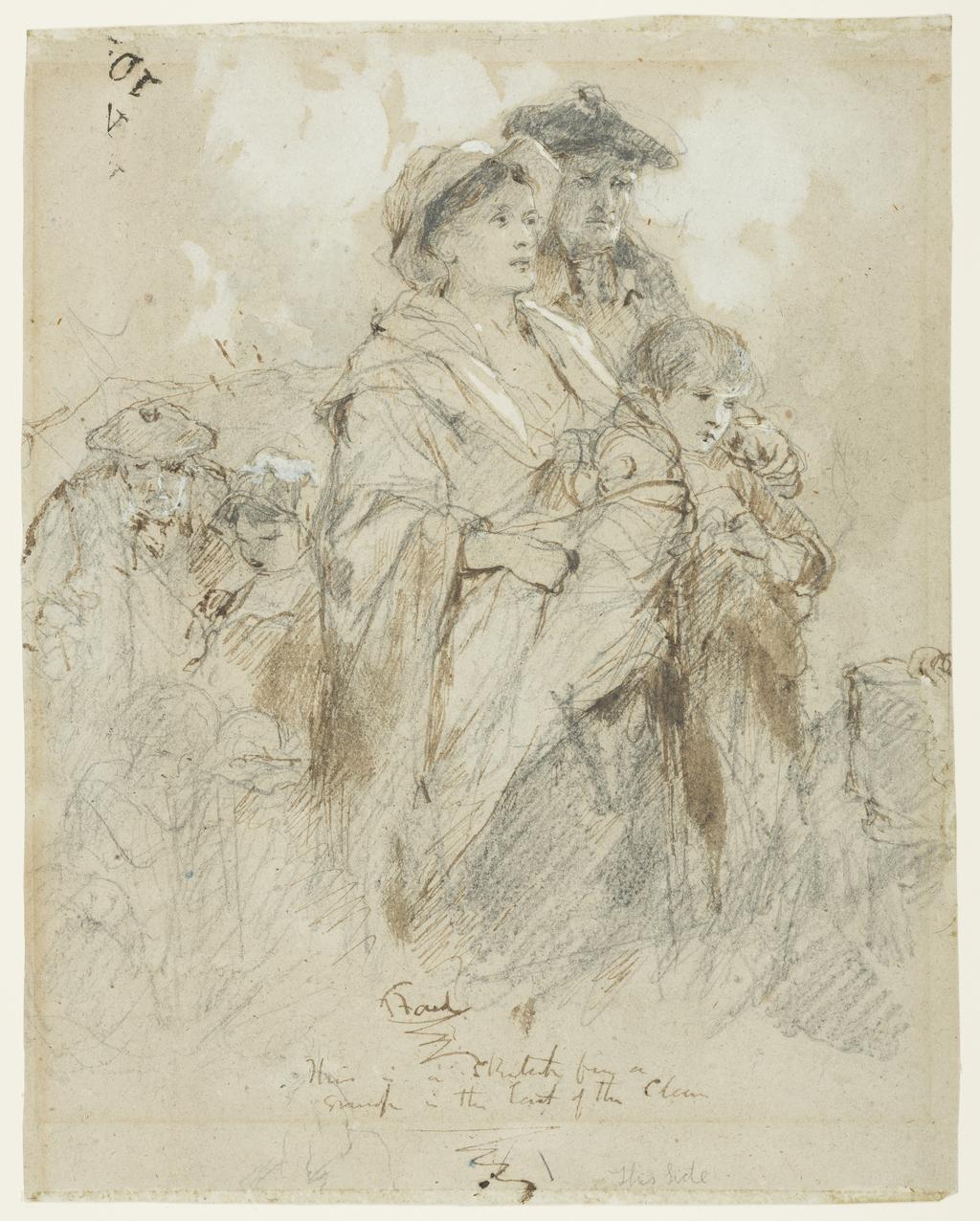 An image of The last of the clan (recto title). Faed, Thomas (British, 1826-1900). Black chalk on paper, height, sheet, 285 mm, width, sheet, 224 mm, circa 1865. Sir Ivor and Lady Batchelor Bequest.