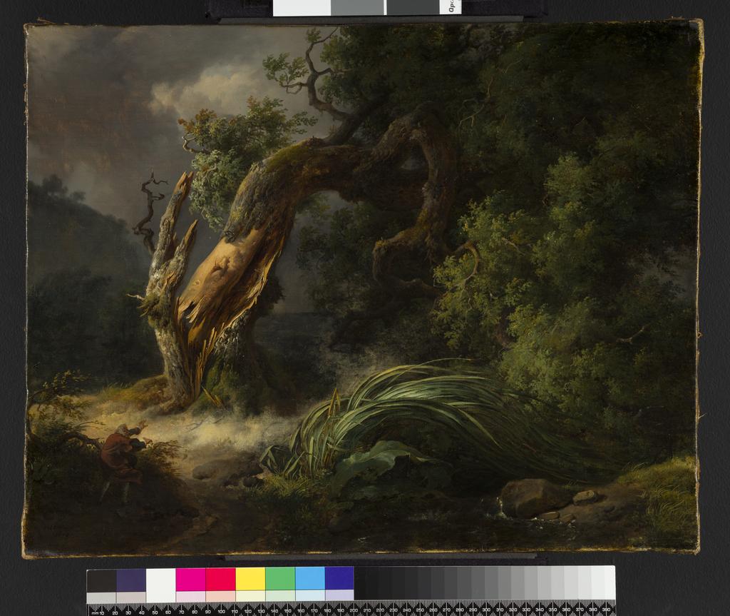 An image of Le chene et le roseau. Michallon, Achille Etna (French, 1796-1822). Oil on canvas, height 43.5 cm, width 53.5 cm, 1816. Translated Title: The Oak and the Reed. Acquisition Credit: Bought from the Gow Fund with contributions from the Museums and Galleries Commission/Victoria & Albert Museum Purchase Grant Fund and the National Art-Collections Fund.