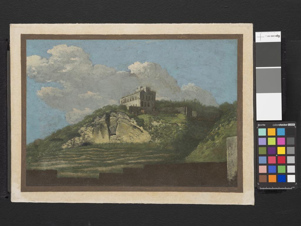 An image of Scene near Naples. Jones, Thomas (British, 1742-1803). Oil on paper, height 24.1 cm, width 34.6 cm, 1783.