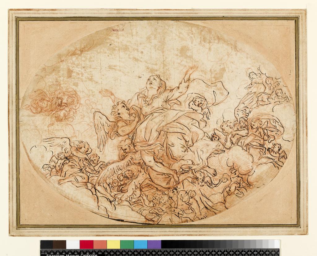 An image of Title/s: The Assumption of the Virgin 
Maker/s: Calandrucci, Giacinto attributed to (draughtsman) [ULAN info: Italian artist, 1646-1707]
Technique Description: pen and dark brown ink over red chalk; traces of stylus underdrawing, on paper 
Dimensions: height: 340 mm, width: 460 mm
 

 

