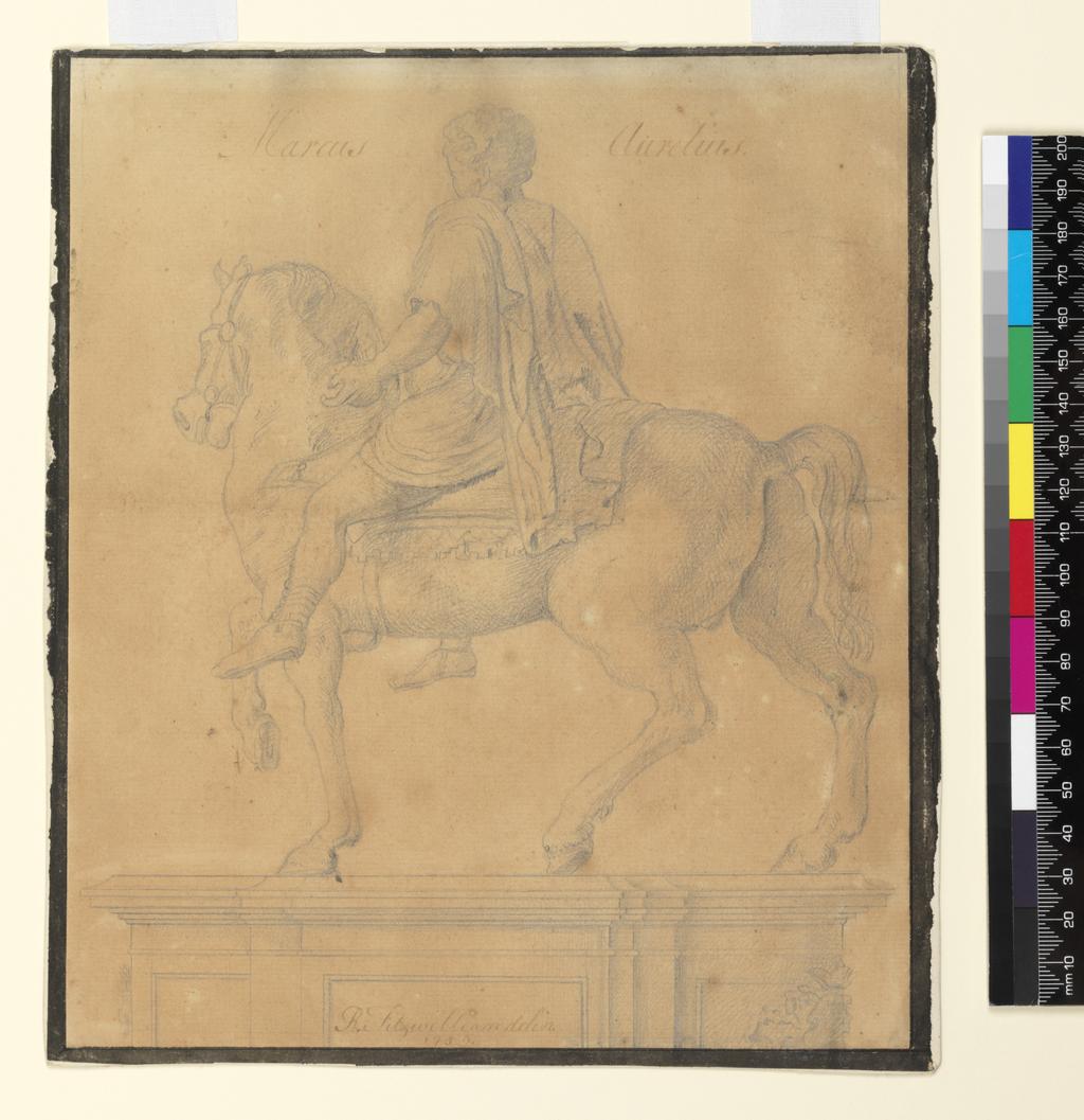 An image of Study of the Statue of Marcus Aurelius. Fitzwilliam, Richard VIIth Viscount. Pen and ink on paper, height 232 mm, width 196 mm.
