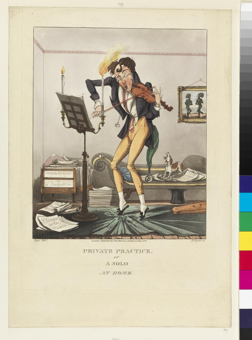 An image of Print album. Private Practice or a solo at home. Pyall, H,; printmaker (British, 1795-1833). McLean, Thomas, publisher (British, 1788-1859). Egerton, M., draughtsman, after (British, fl.1821-1827). Etching, aquatint, with hand colouring, 1827.