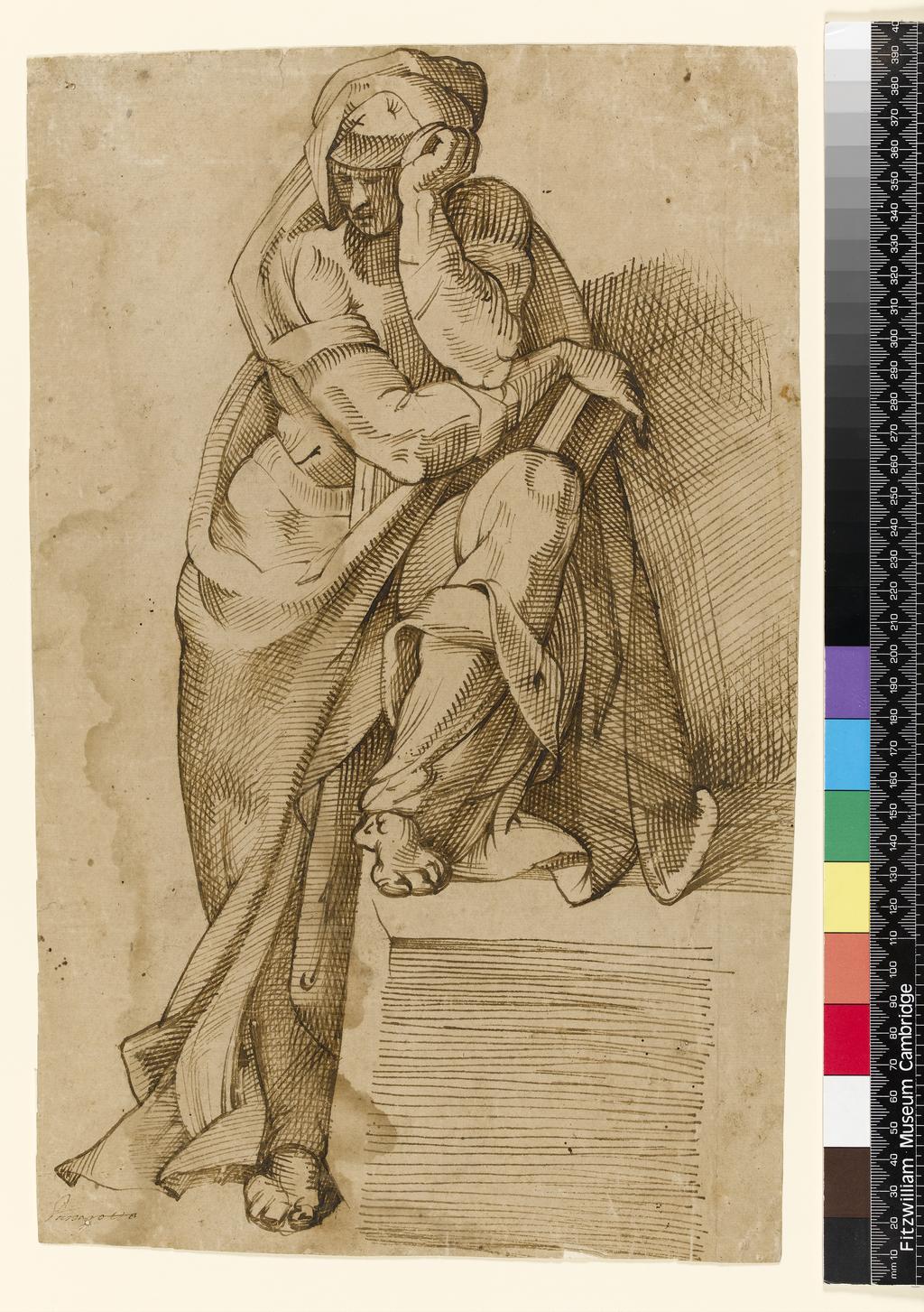 An image of Title/s: Figure of a prophet Maker/s: Passarotti, Bartolomeo ? (draughtsman) [ULAN info: Italian artist, 1529-1592]Technique Description : pen and dark brown ink, over black chalk, on paper Dimensions: height: 378 mm, width: 236 mm