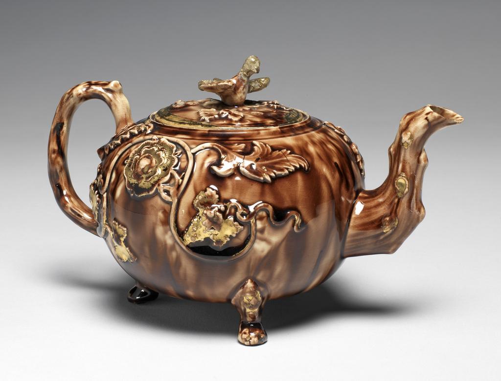 An image of Teapot. Staffordshire Pottery. Lead glazed earthenware.