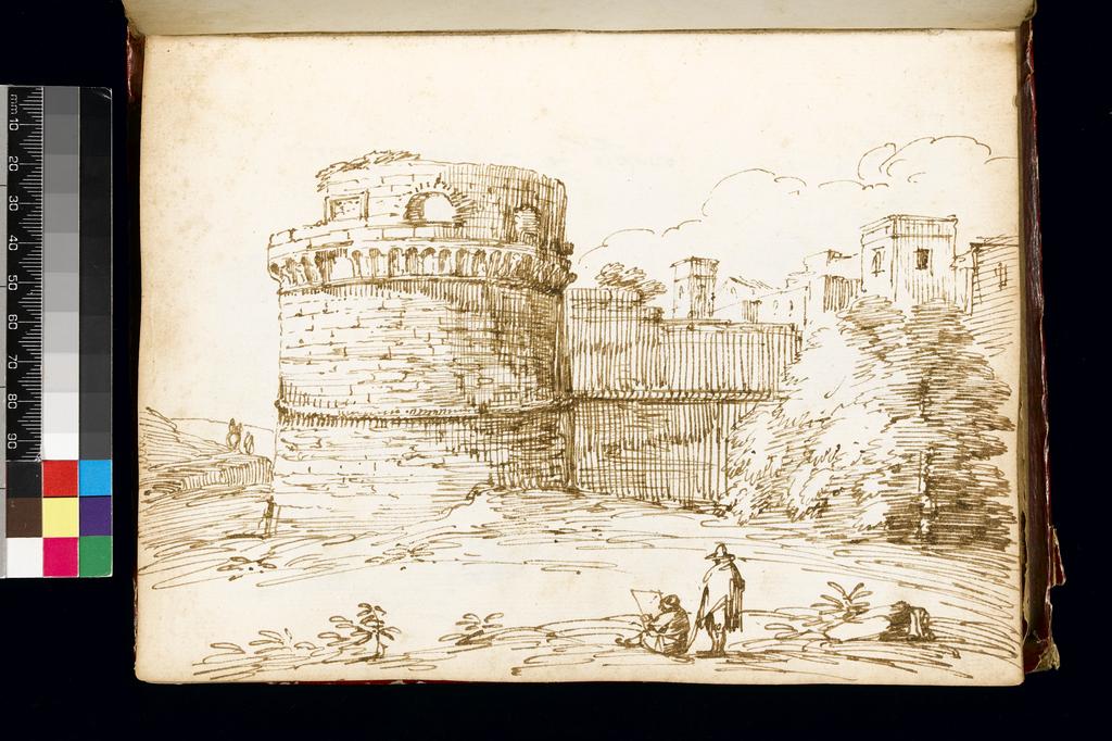 An image of Title/s: Tower of the mediaeval walls of Naples Maker/s: Busiri, Giovanni Battista (draughtsman) [ULAN info: Italian artist, 18th cent.]Technique Description: pen and brown ink on paper Dimensions: height: 222 mm, width: 166 mm