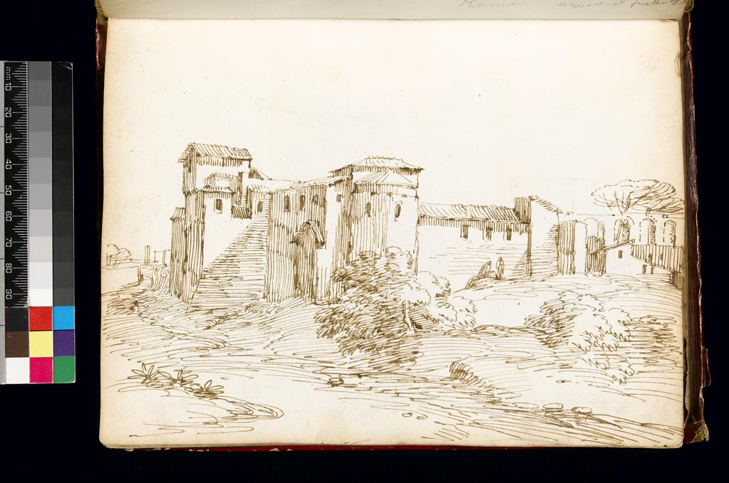 An image of Title/s: Church of SS Quatro Coronati, Rome Maker/s: Busiri, Giovanni Battista (draughtsman) [ULAN info: Italian artist, 18th cent.]Technique Description: pen and brown ink on paper Dimensions: height: 222 mm, width: 166 mm