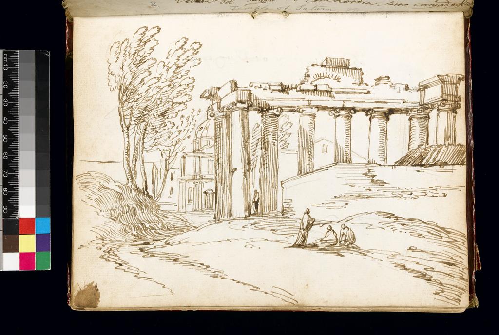 An image of Title/s: The Temple of Saturn, Rome 
Maker/s: Busiri, Giovanni Battista (draughtsman) [ULAN info: Italian artist, 18th cent.]
Technique Description: pen and brown ink over black chalk on paper 
Dimensions: height: 222 mm, width: 166 mm