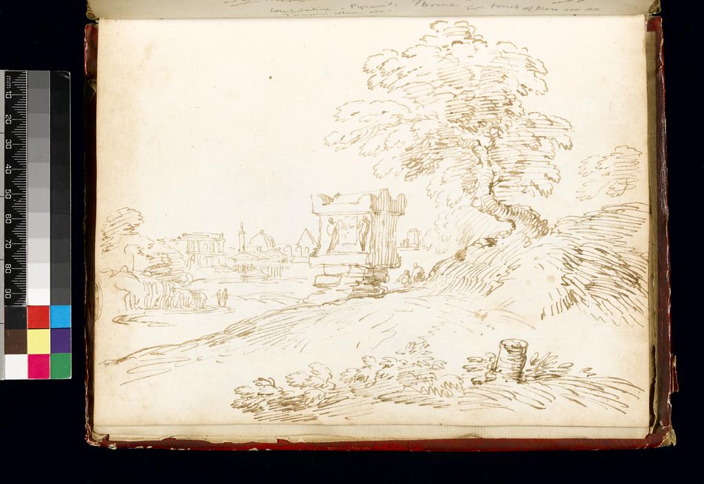 An image of Title/s: Capriccio with the 'Tomb of Nero' Maker/s: Busiri, Giovanni Battista (draughtsman) [ULAN info: Italian artist, 18th cent.]Technique Description: pen and brown ink on paper Dimensions: height: 222 mm, width: 166 mm