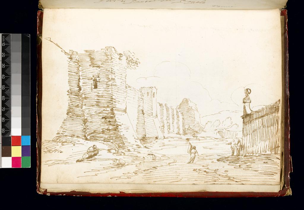 An image of Title/s: Walls outside the Porta del Popolo, with the railings of the Villa Medici 
Maker/s: Busiri, Giovanni Battista (draughtsman) [ULAN info: Italian artist, 18th cent.]
Technique Description: pen and brown ink on paper 
Dimensions: height: 222 mm, width: 166 mm