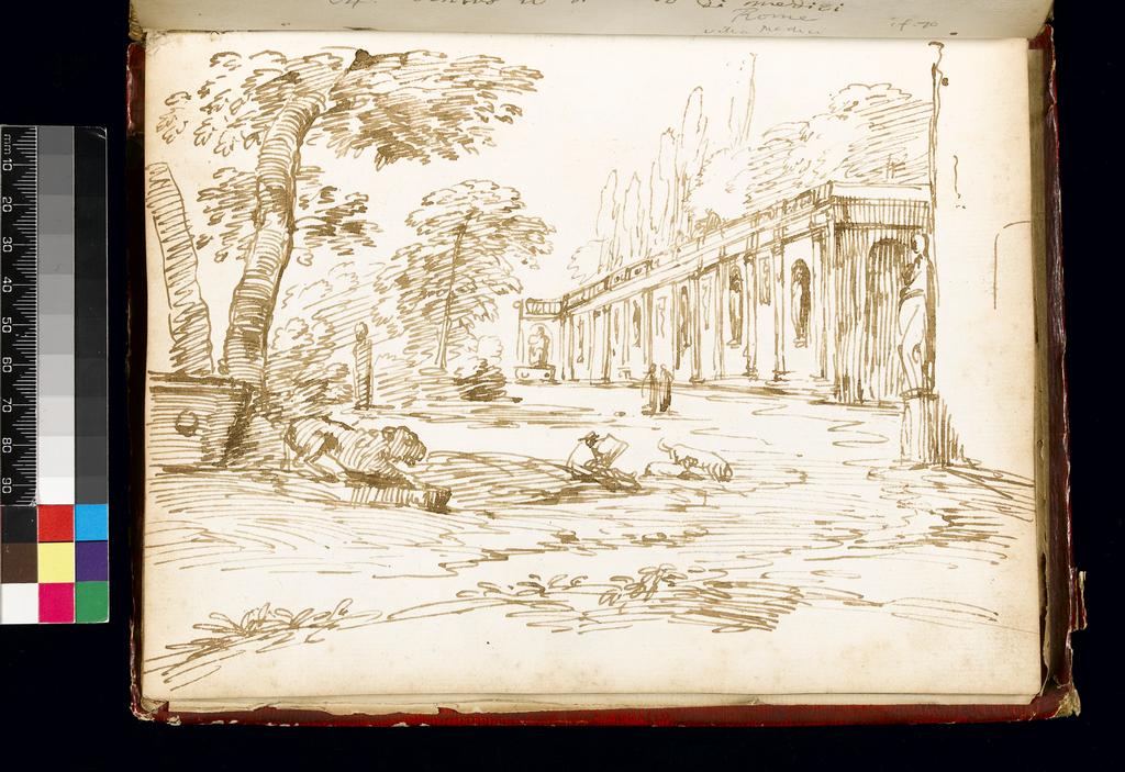 An image of Title/s: Gardens of the Villa Medici, Rome Maker/s: Busiri, Giovanni Battista (draughtsman) [ULAN info: Italian artist, 18th cent.]Technique Description: pen and brown ink on paper Dimensions: height: 222 mm, width: 166 mm