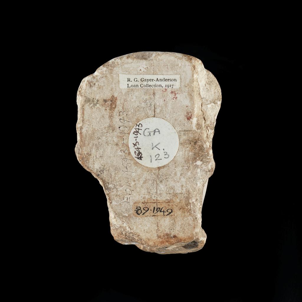 An image of King's head, sculptors model. Production Place/Find Spot: Egypt. Carved limestone, circa 332 to circa 30 B.C. Ptolemaic Period. Production Note: Rulers of Dynasty 30 and the Ptolemaic period used this 'portrait type'. The continuation was probably a deliberate attempt to associate the new Greek rulers with the last Egyptian dynasty.