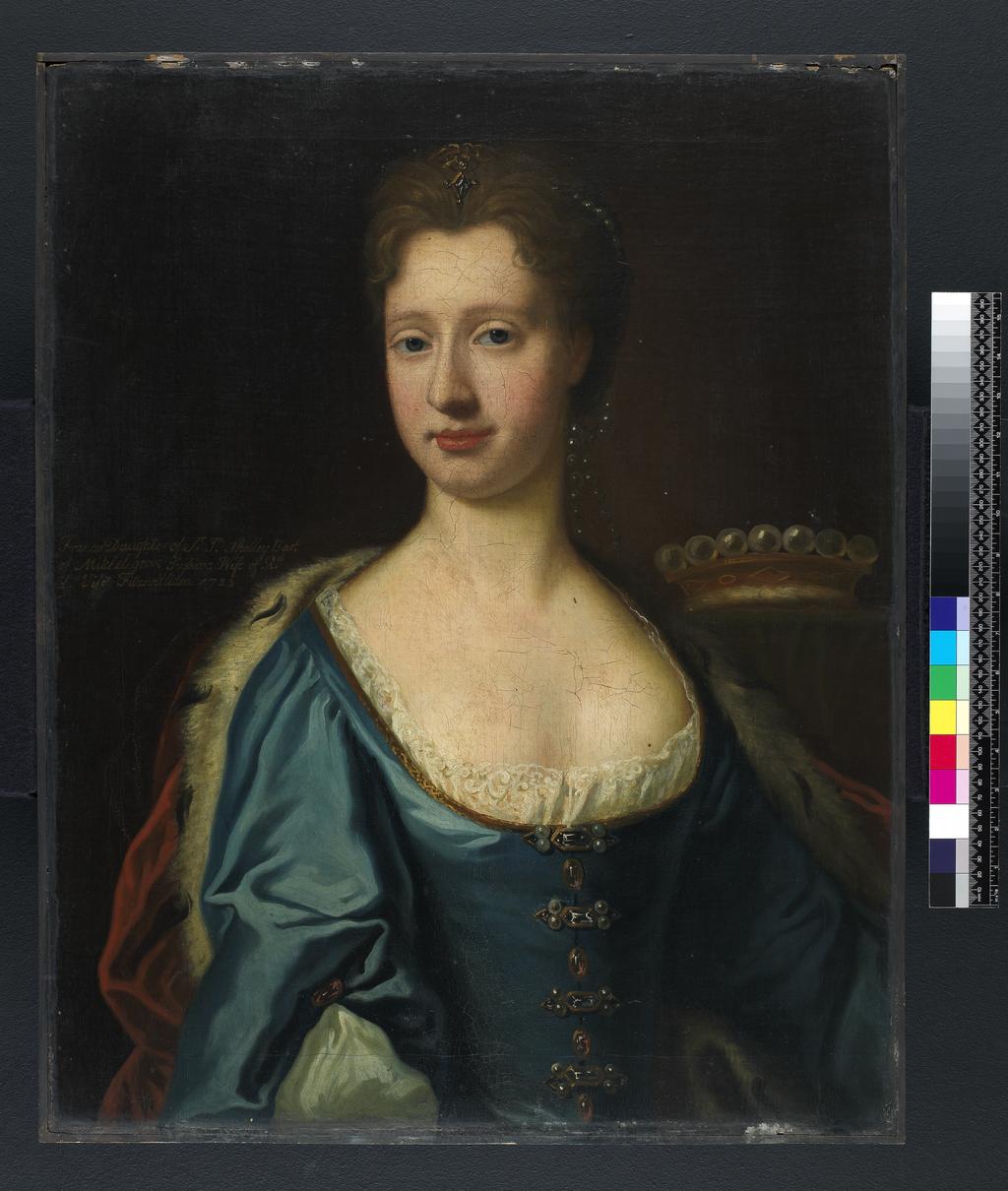 An image of Frances, Viscountess Fitzwilliam. British School. Oil on canvas, height (painted surface) 69.2 cm, width (painted surface) 54.6 cm, 1723.