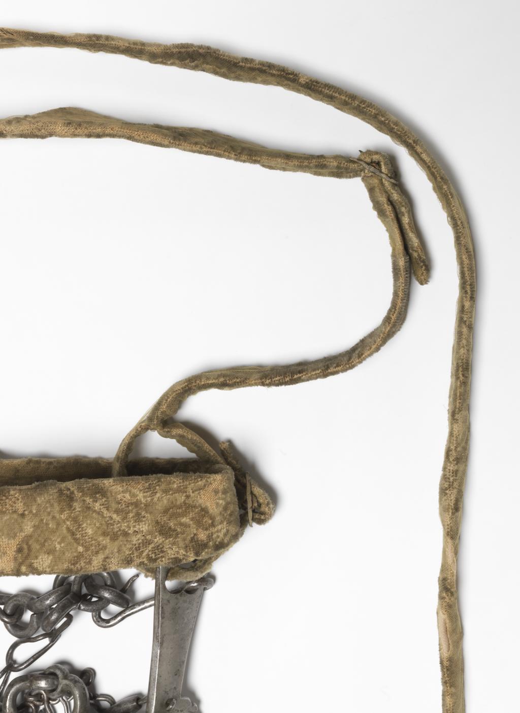 An image of Armour. Bridle component. Steel bit, with original bridle and reins covered with yellow velvet. Unknown production, Germany. Circa 1500-1550. POST-CONSERVATION.