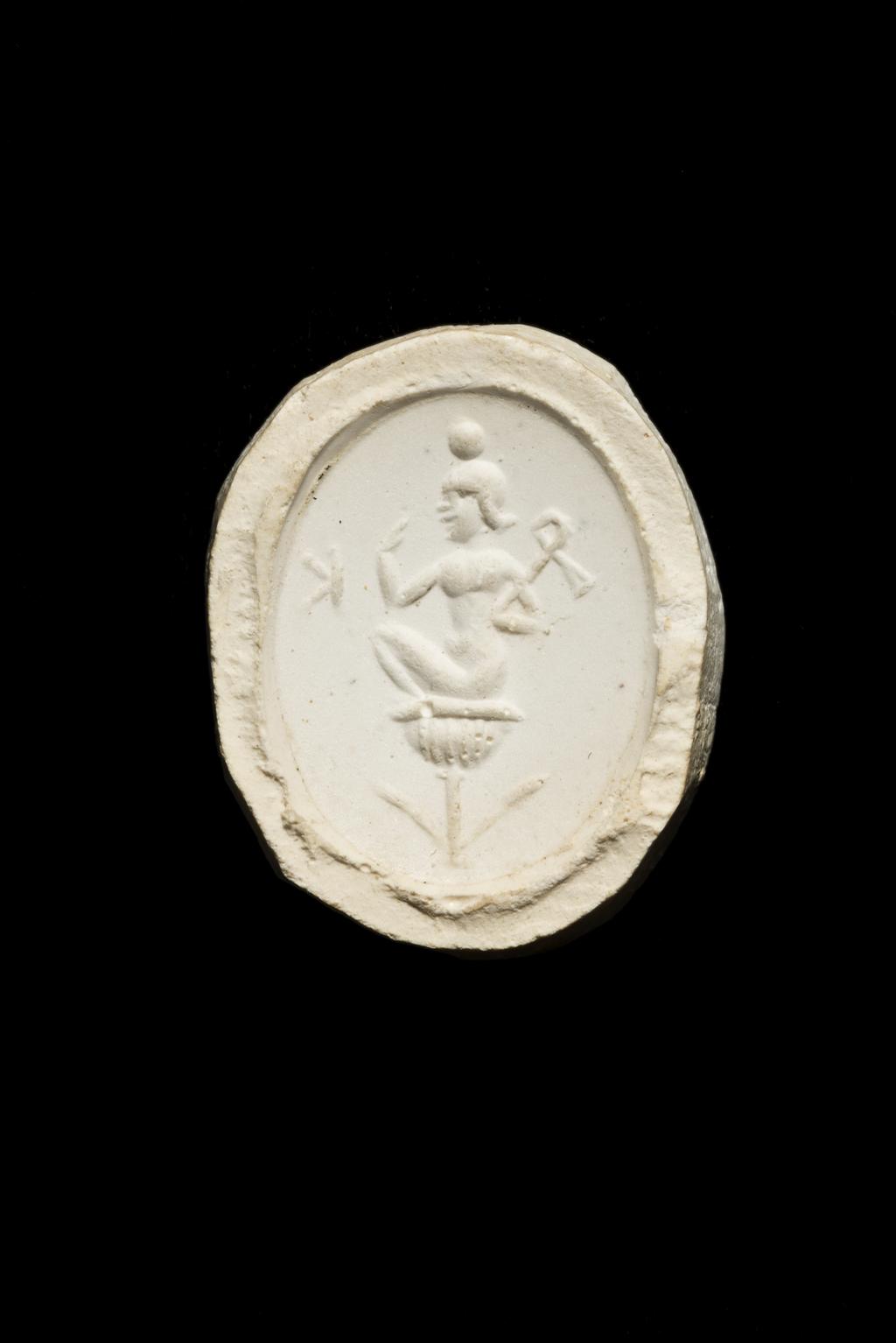 An image of Engraved gems. Magical amulet. Obverse: Horus. Reverse: Inscription. Intaglio cutting, bloodstone, 101-300 AD. Roman.