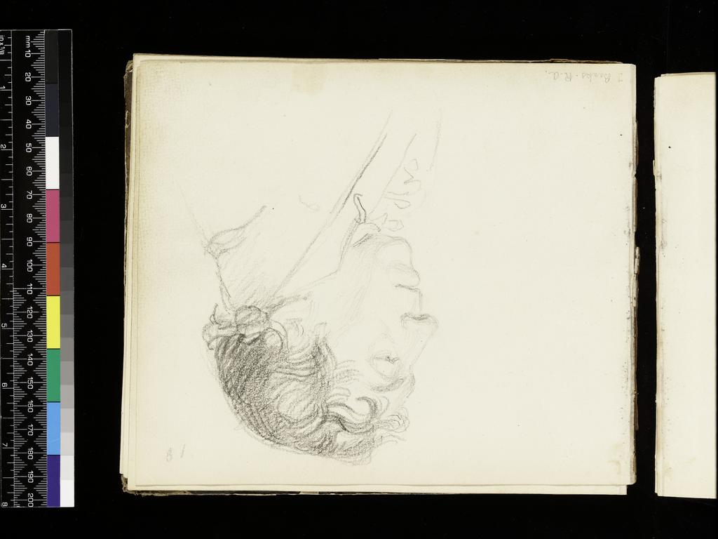 An image of Head of Thomas Banks in profile to left.  Flaxman, John (British artist, 1755-1826). Black chalk on paper. Height: 178 mm, width: 210 mm.