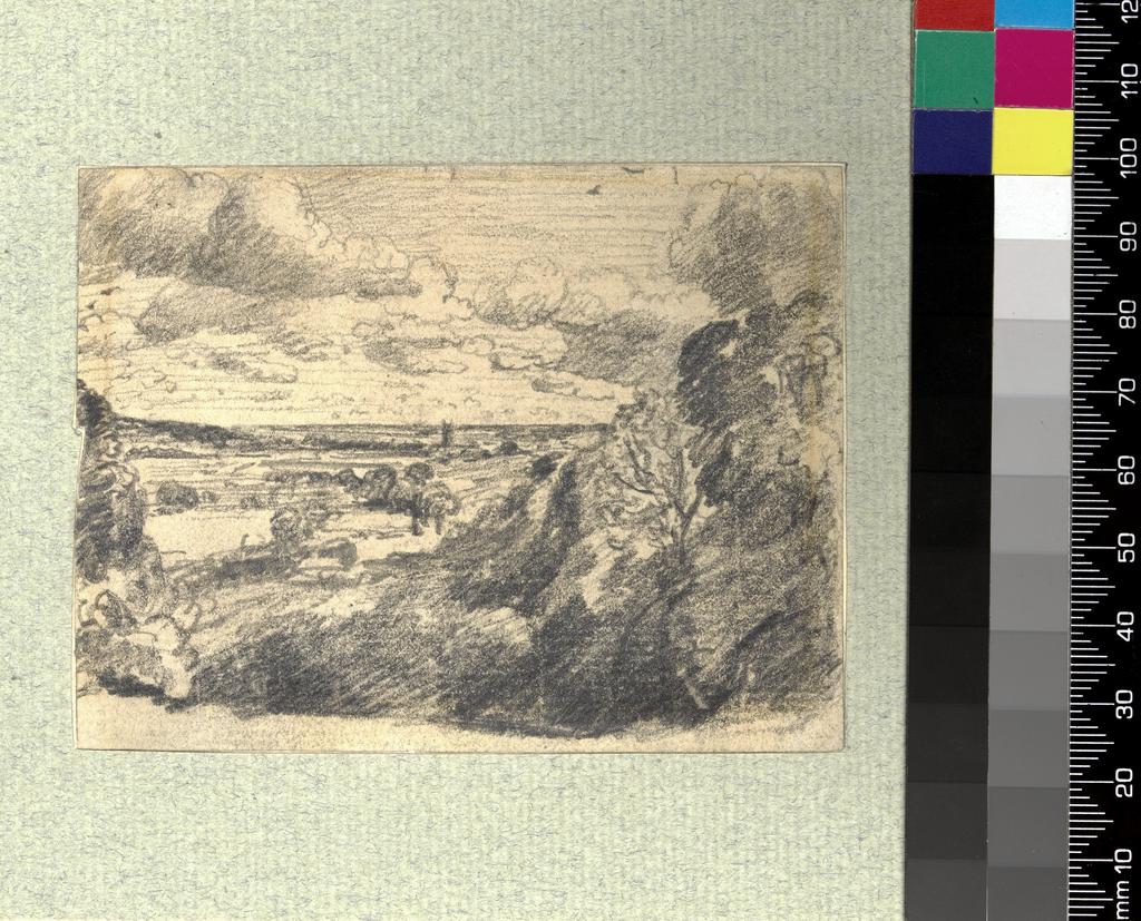 An image of Constable, John. Dedham Vale (1802-1811). drawing (graphite on laid paper, trimmed, slight brown border of approximately 4mm all round showing where previous mount was).