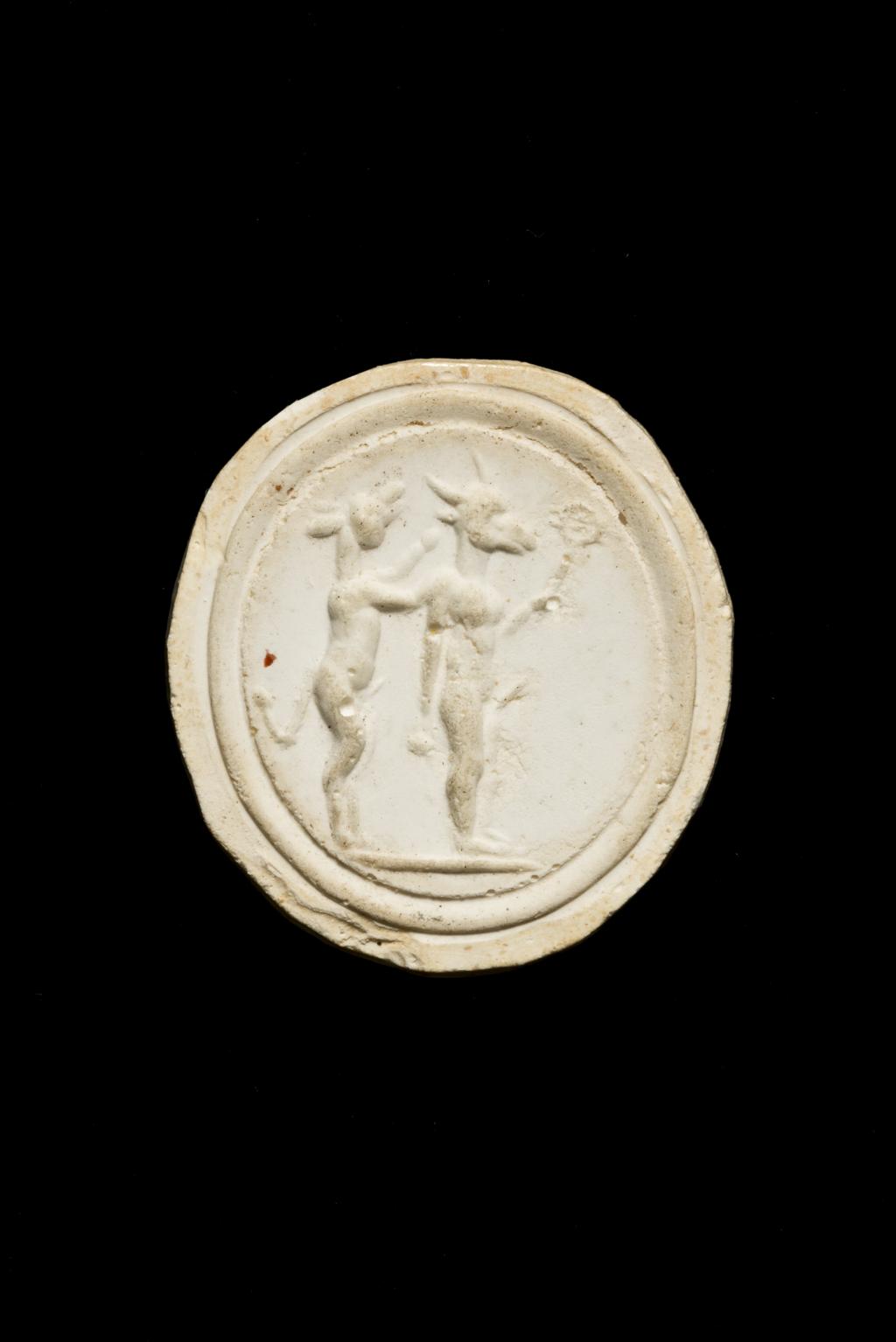 An image of Engraved gems. Magical amulet. Obverse: Anubis.  Intaglio cutting, jasper, 101-300 AD. Roman.