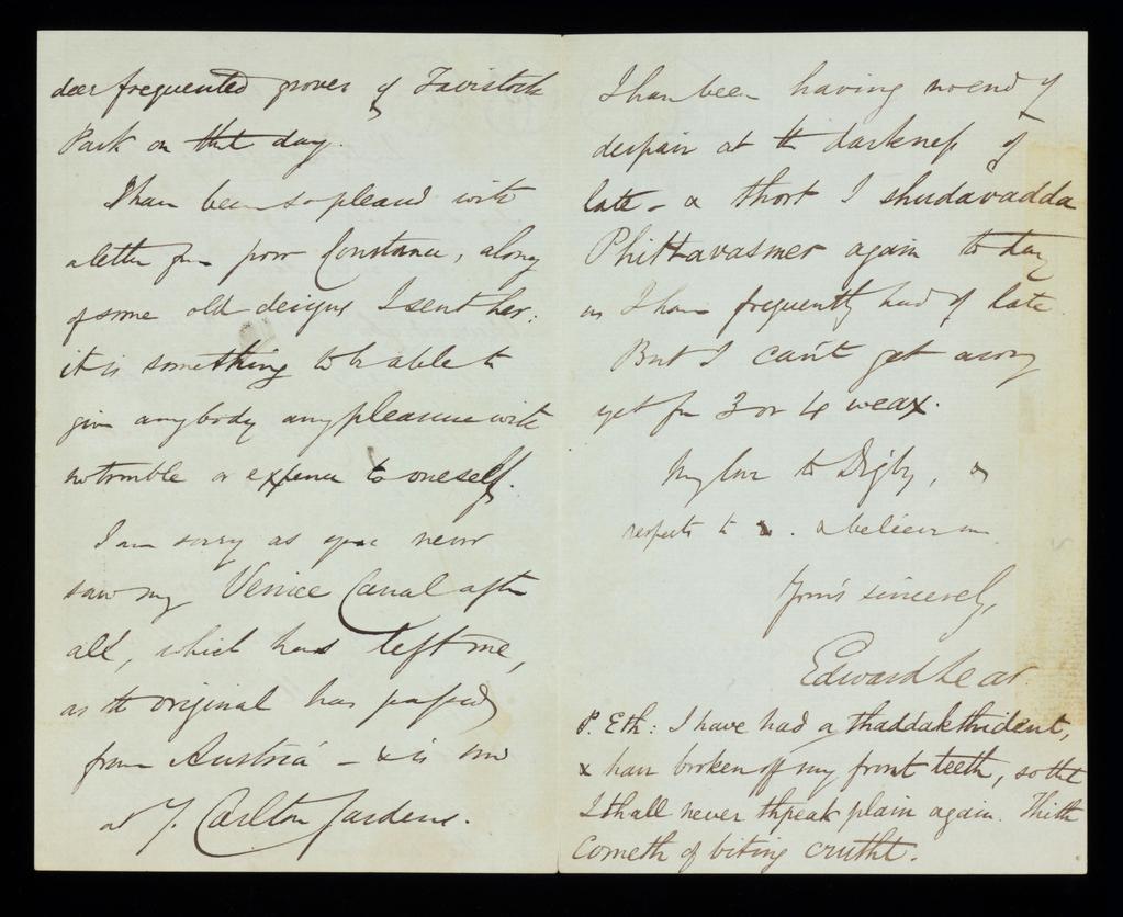 An image of Letter from Edward Lear to Mrs Digby Wyatt.