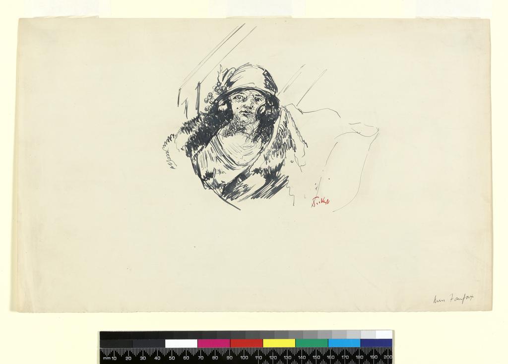 An image of Study of Miss Fairfax. Sickert, Walter Richard. Pen and blue ink on paper, height (sheet) 328 mm, width (sheet) 205 mm.
