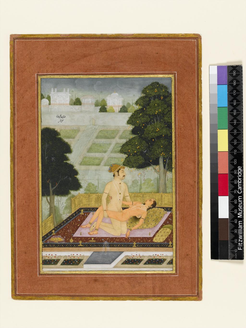An image of The private pleasure of Emperor Jahangir, by Manesh. Bodycolour including white, pen and ink with gold on paper, height 197mm, width 138mm, circa 1678.