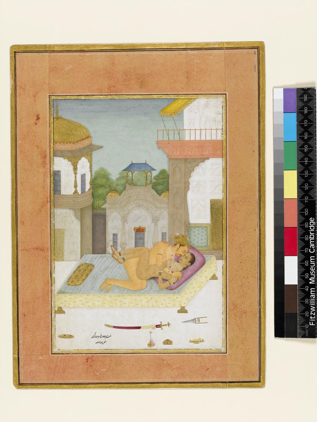An image of The private pleasure of Prince Khusrau, son of Jahangir by Natha. Bodycolour including white, pen and ink with gold on paper, height 199mm, width 132mm, circa 1678.