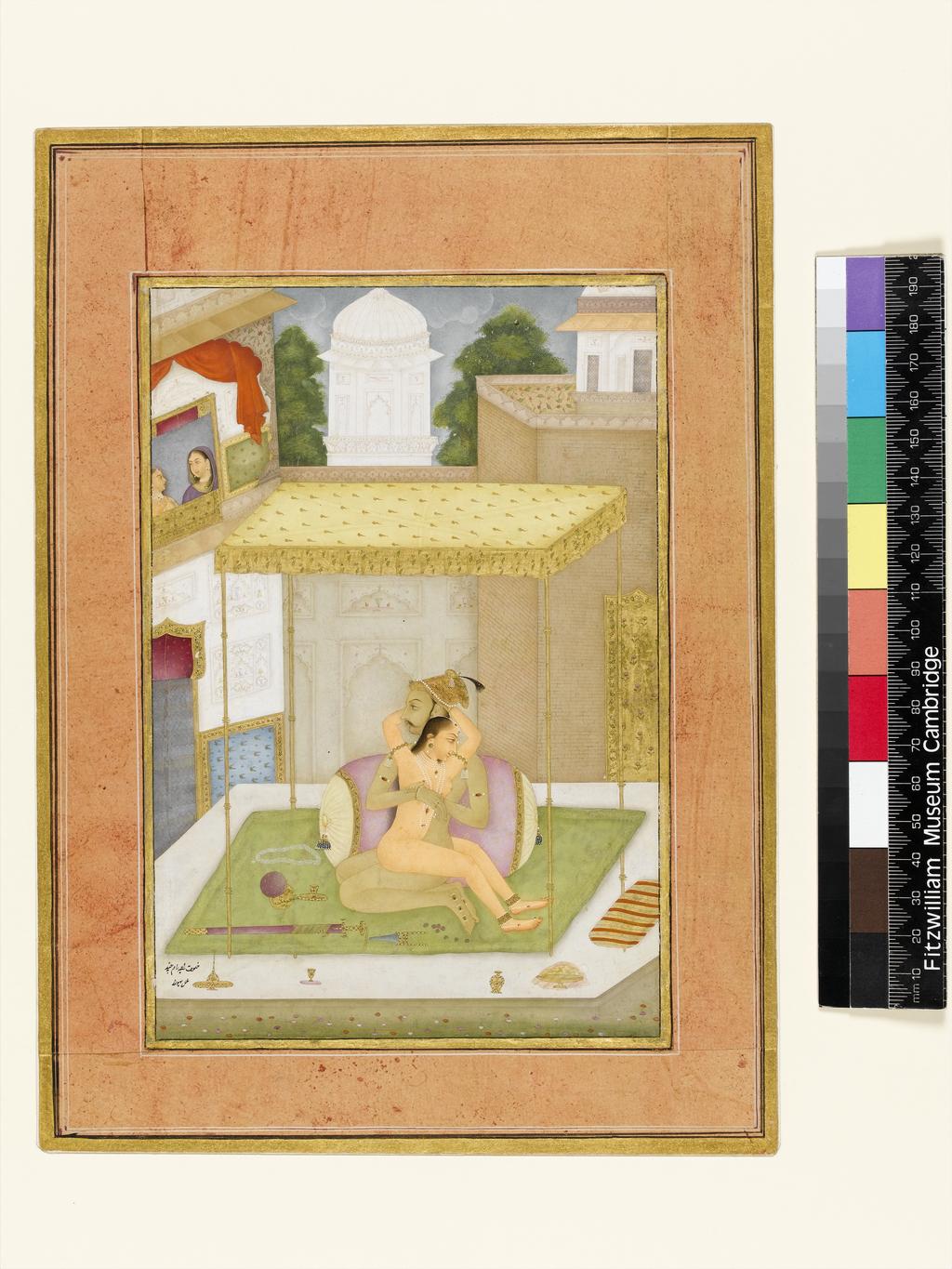 An image of The private pleasure of the Raja Ram Chand, by Bhura. Bodycolour including white, pen and ink with gold on paper, height 198mm, width 134mm, circa 1678.