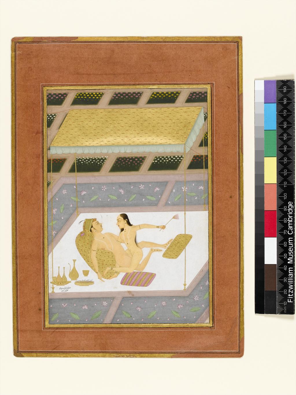An image of The proper posture for female type; Hastini; male type; Ashva, by Govardhan. Bodycolour including white, pen and ink with gold on paper, height 199mm, width 136mm, circa 1678.
