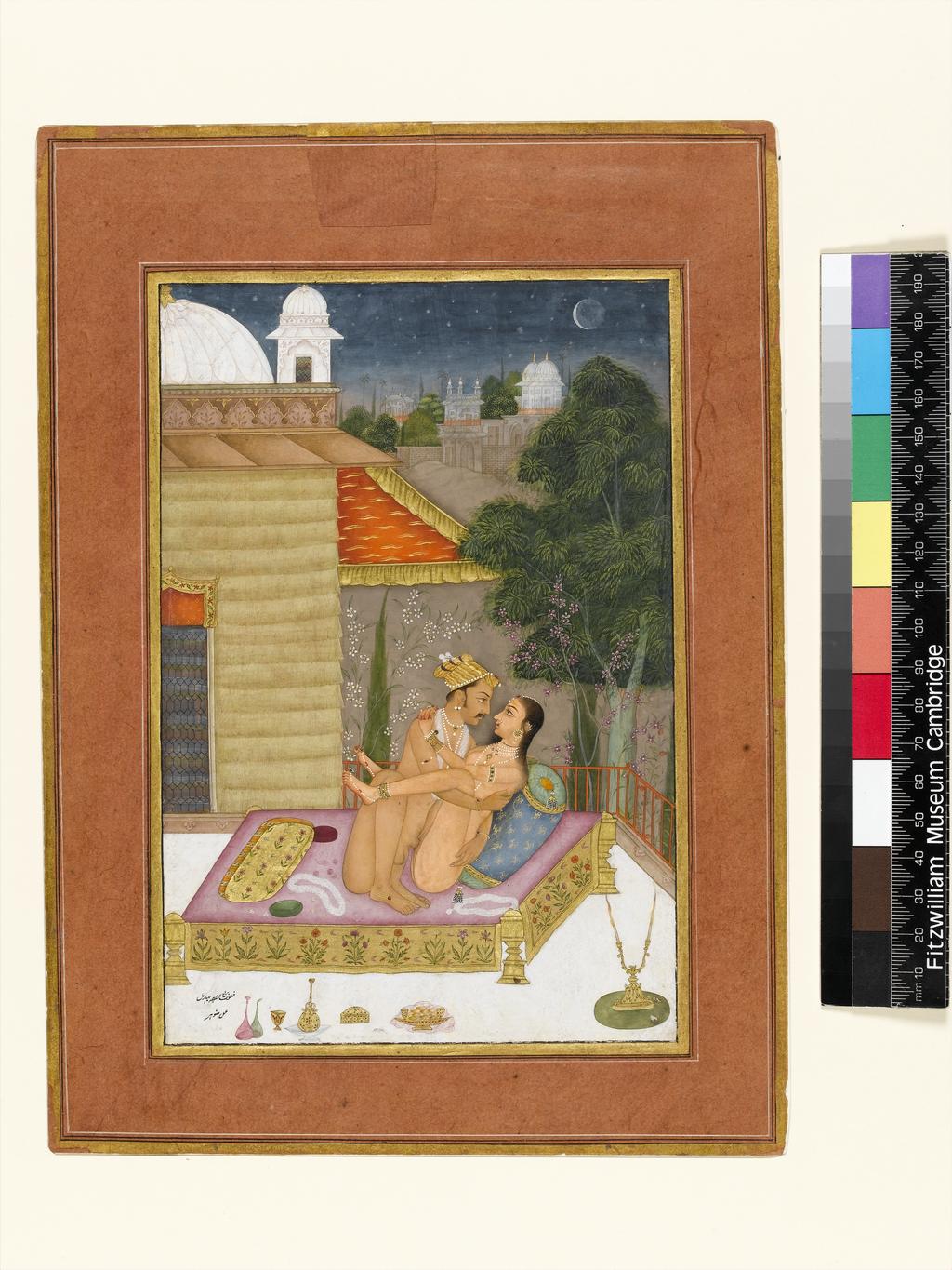 An image of The private pleasure of the brother of Raja Bhar Mal by Manohar. Bodycolour including white, pen and ink with gold on paper, height 200mm, width 135mm, circa 1678.