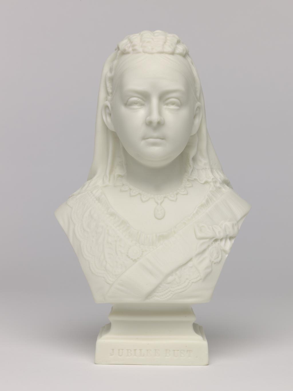 An image of Bust. Queen Victoria (1819-1901). Turner & Wood, Staffordshire, Stoke-on-Trent. Unidentified sculptor. Parian (porcelain), slip-cast, height 18 cm, length 11.2 cm, width 7.4 cm, length, base, 5.5 cm, width, base, 6.2 cm. Acquisition Credit: Accepted by H. M. Government in lieu of Inheritance Tax from the estate of G. D. V. Glynn, and allocated to the Fitzwilliam Museum.
