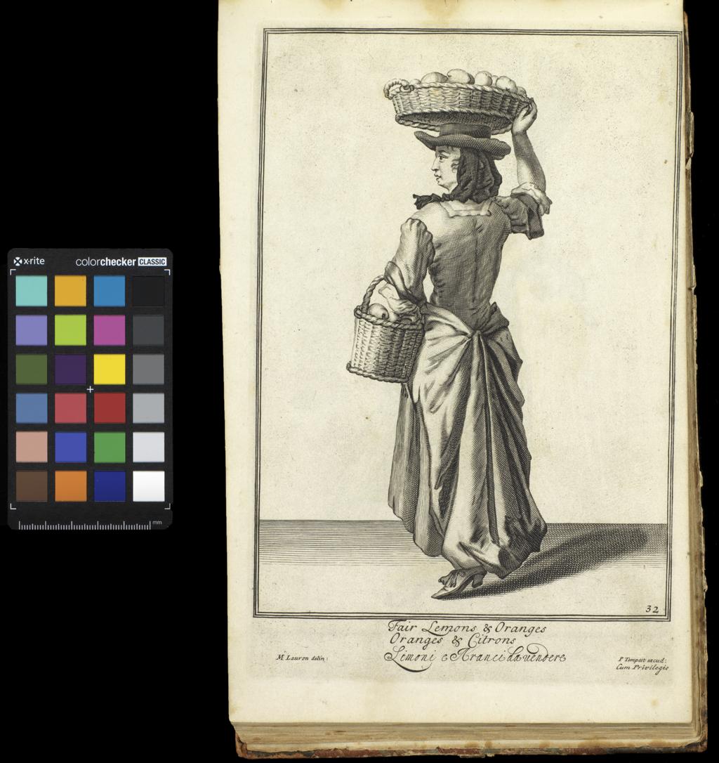 An image of Print Album. Fair Lemons & Oranges. Overton, Henry, publisher (British, 1676-1751). Laroon, Marcellus, after (British, 1679-1772). Etching, engraving, 1711. Production Note: State with the plate number 32. Part Of: 3.G.22; London Cryes.