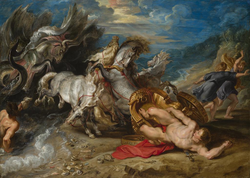 An image of Death of Hippolytus. Rubens, Peter Paul (Flemish, 1577-1640). Oil on copper, height 50.2 cm, width 70.8 cm, c.1611-1613.
