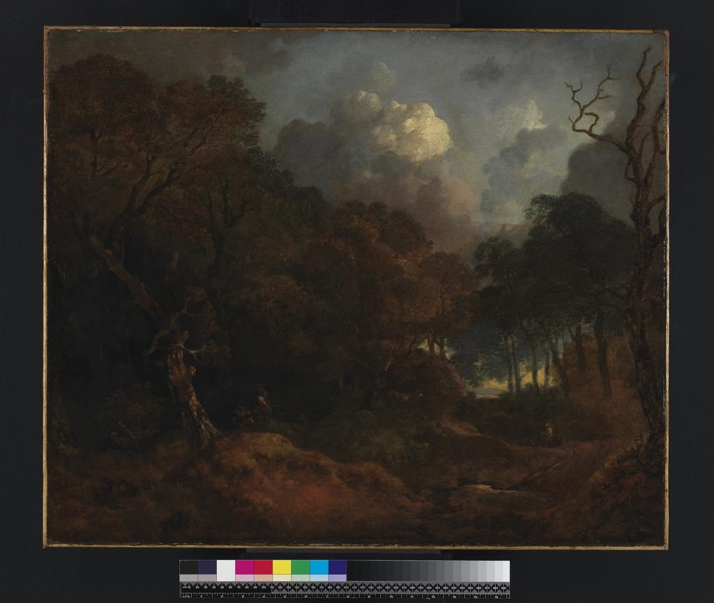 An image of A forest road. Gainsborough, Thomas (British, 1727-1788). Oil on canvas, height 62.8 cm, width 75.5 cm, circa 1750. A landscape drawing with much similarity of composition, in 1969 with Sabin Galleries, London, has been dated to the early 1750's.