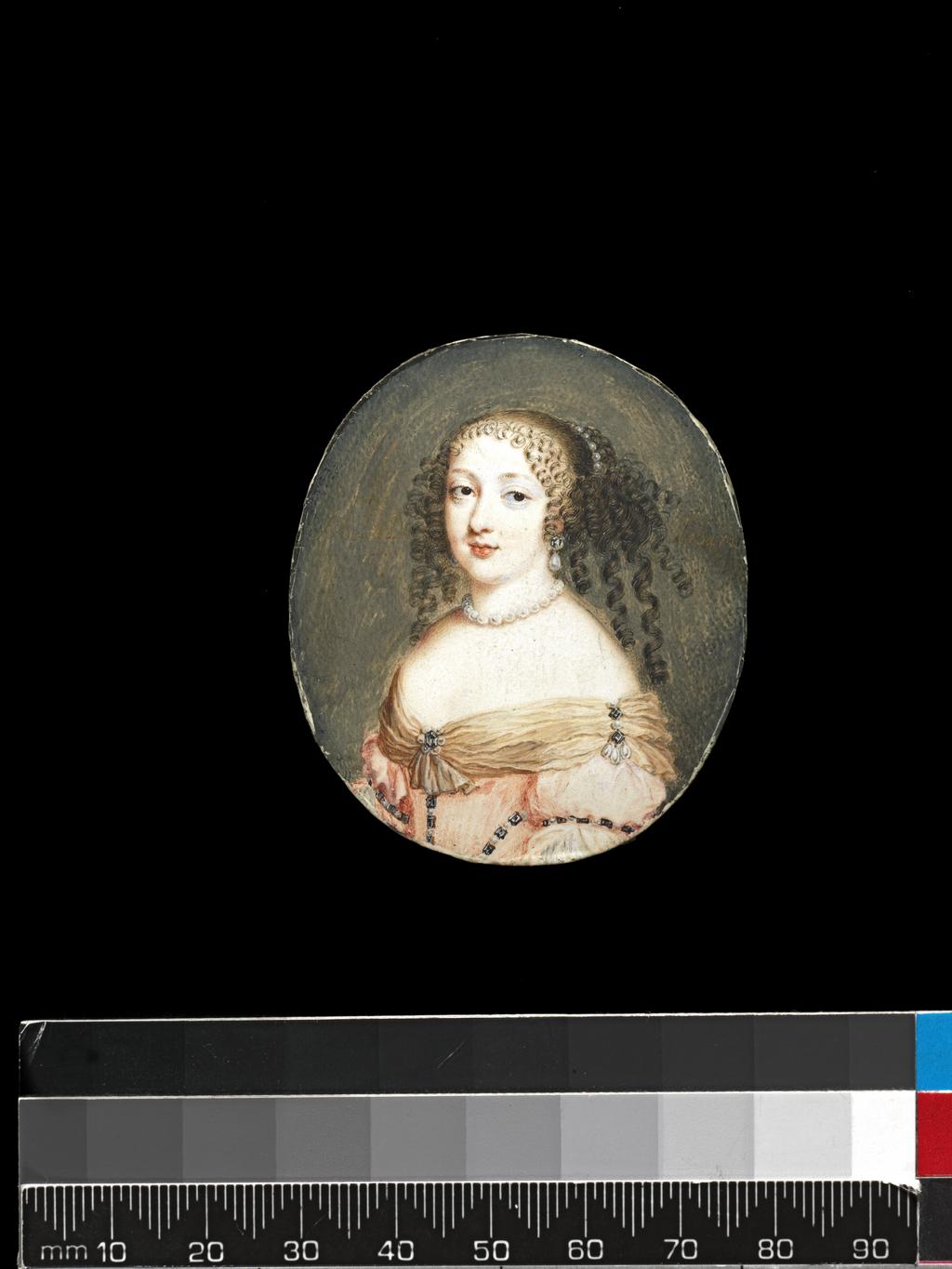 An image of Unknown. Hortense Mancini, Duchesse de Mazarin c.1646-1699. Watercolour on vellum on card. 1660.