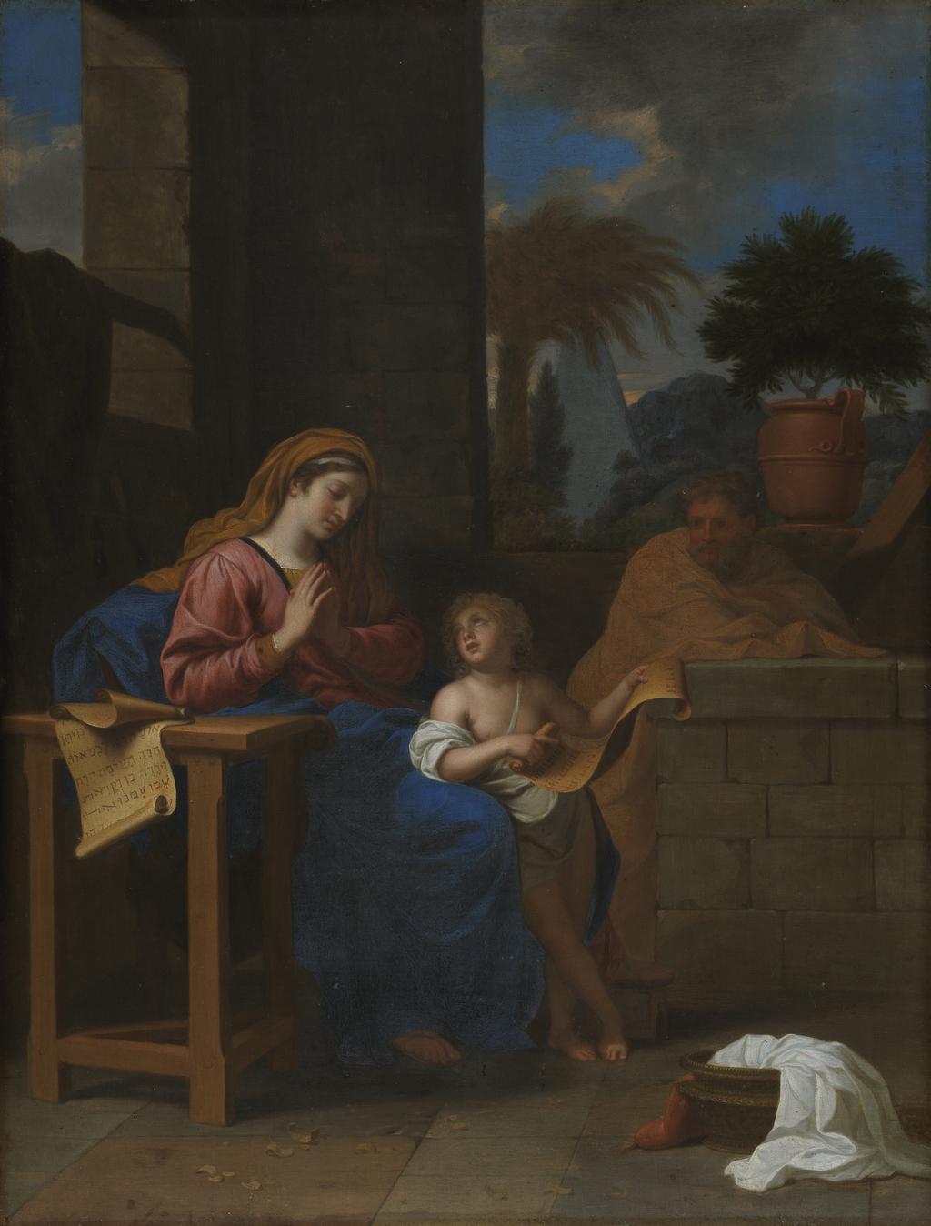 An image of The Holy Family. Le Brun, Charles (French, 1619-1690). Oil on panel, height 56.8 cm, width 43.5 cm.