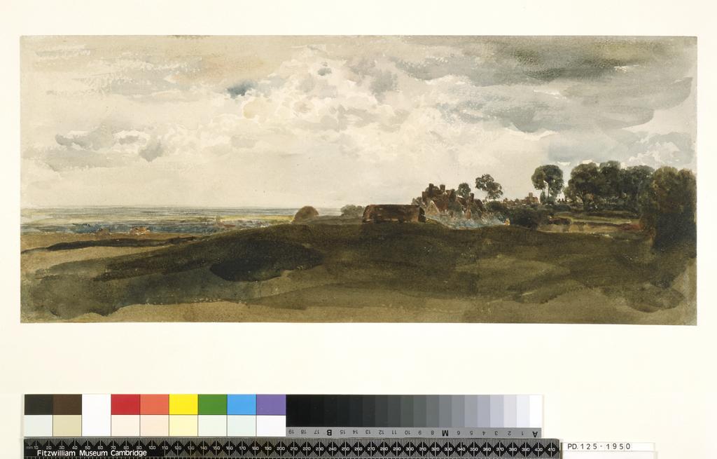 An image of Title/s: In the Lincolnshire fens Maker/s: De Wint, Peter (draughtsman) [ULAN info: British artist, 1784-1849]Technique Description: watercolour over traces of graphite on paper Dimensions: height: 221 mm, width: 525 mm  