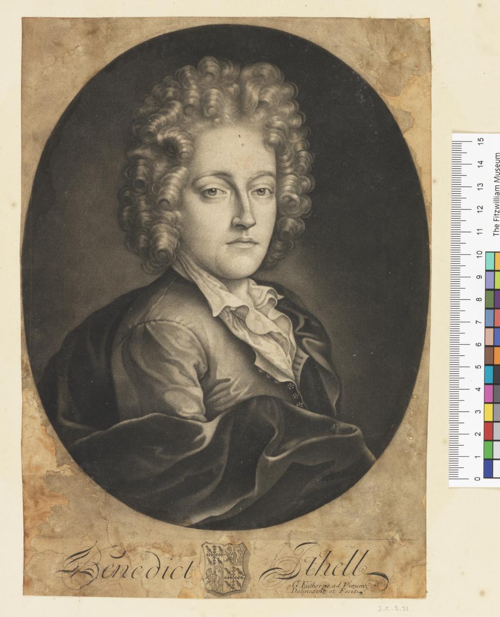 An image of Benedict Ithell. Faithorne, William, the Younger (British, c.1669-1703). Mezzotint, black carbon ink on paper, circa 1710. Production Note: G Faithorne ad Vivum Delineavit et Fecit. The Faithorne Album. Album containing a series of prints by William Faithorne the Younger. On the spine, 'Faithorne's Works' written in pen. Notes: Benedict Ithell (1670-1737), Deputy paymaster of Chelsea College.