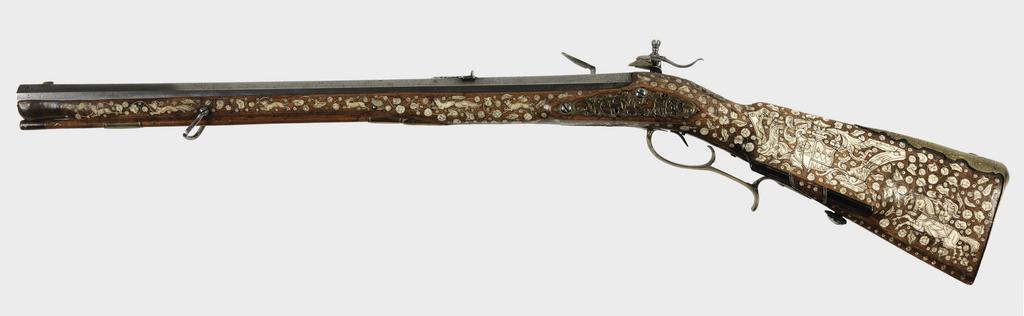 An image of Weapons. Flint-lock carbine. Production Place: Germany. Length, whole, 97.0 cm, weight, whole, 3810.0 g, circa 1690.