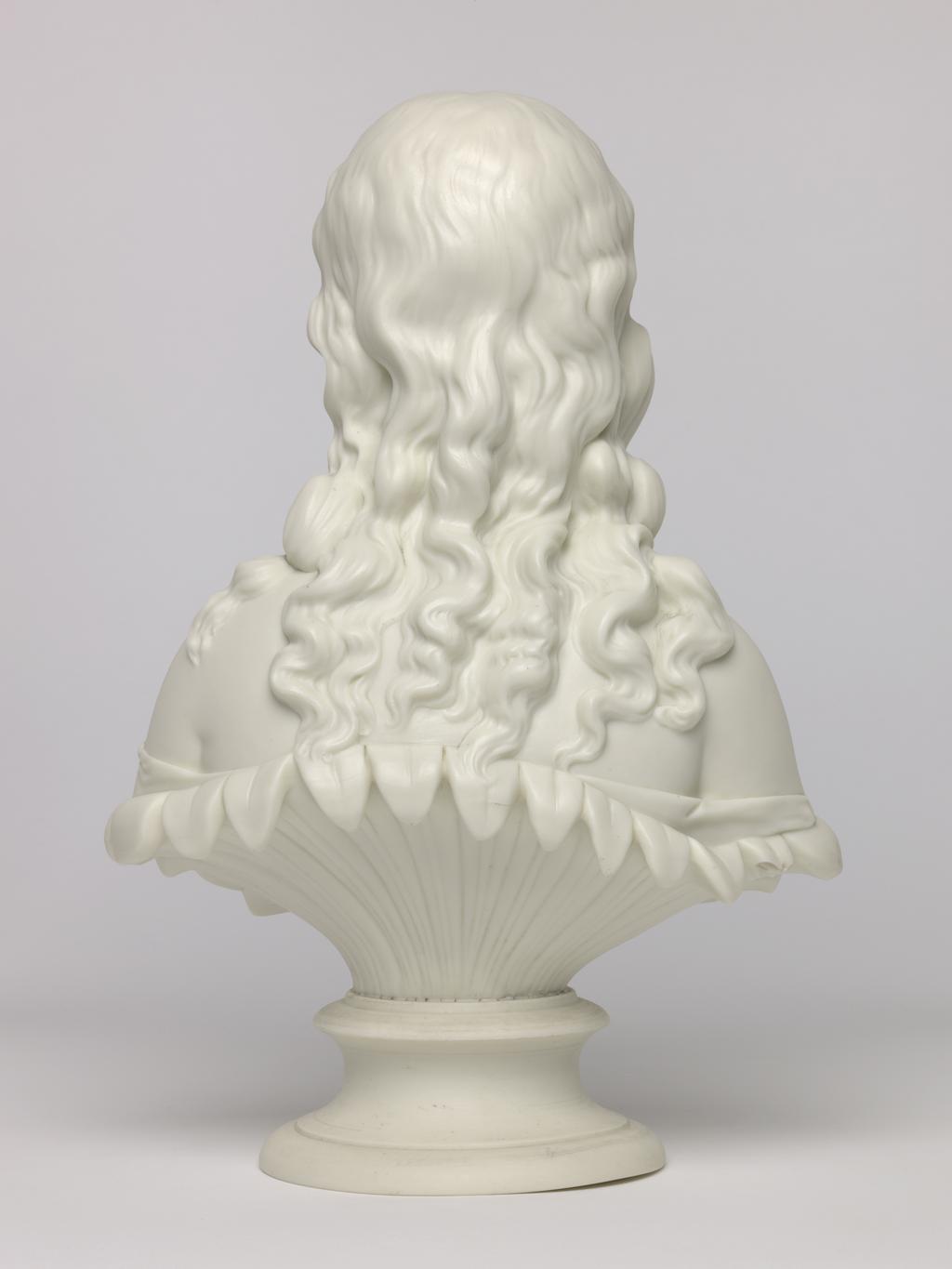 An image of Bust. Unknown lady, probably Sabrina. Worcester Porcelain Factory, possibly, England, Worcestershire. Parian (porcelain), slip-cast, height, 29 cm, length, 19.9 cm, width, 12.5 cm, length, base 11.2, cm. Acquisition Credit: Accepted by H. M. Government in lieu of Inheritance Tax from the estate of G. D. V. Glynn, and allocated to the Fitzwilliam Museum.