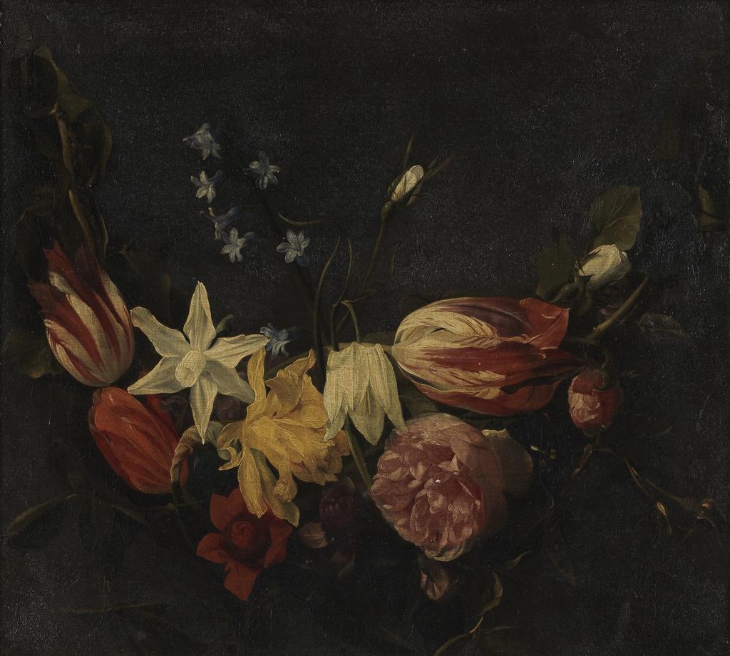 An image of Festoon of flowers. Seghers, Daniel (Flemish, 1590-1661). Oil on canvas, height 35.2 cm, width 39.4 cm. Production Note: Companion to no. 301, probably by D. Seghers or one of his pupils.