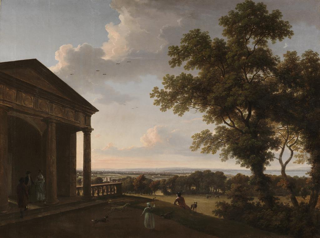 An image of View in Mount Merrion Park (1804). Ashford, William (British, 1746-1824). Oil on canvas, height 95.9 cm, width 131.5 cm, 1804. Post-conservation.