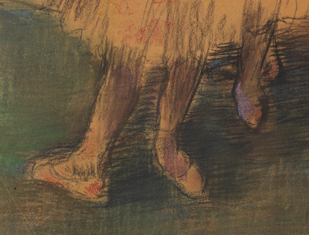 An image of Dancers in the Wing. Degas, Edgar (French, 1834-1917). Black chalk and pastel, height 600mm, width 443mm, ca 1900.