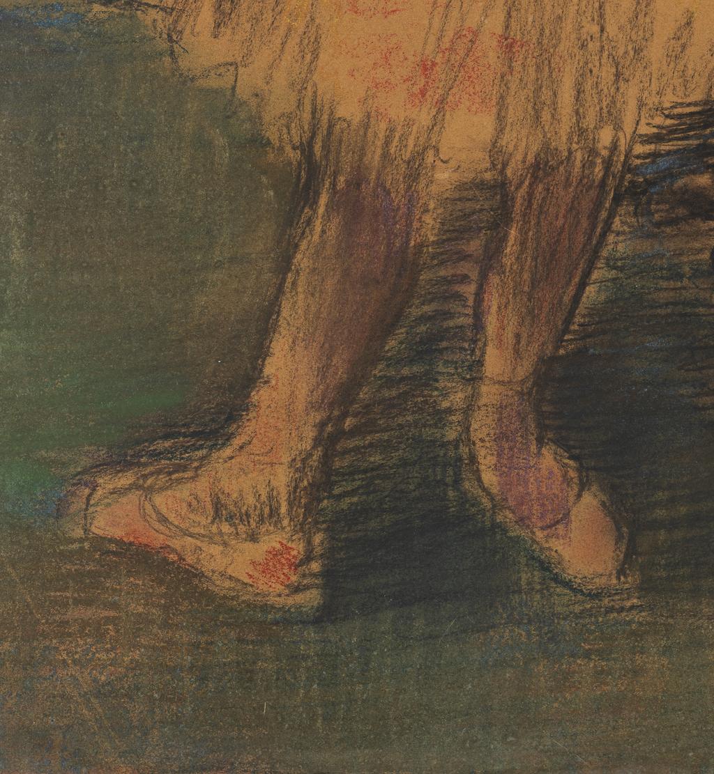 An image of Dancers in the Wing. Degas, Edgar (French, 1834-1917). Black chalk and pastel, height 600mm, width 443mm, ca 1900.