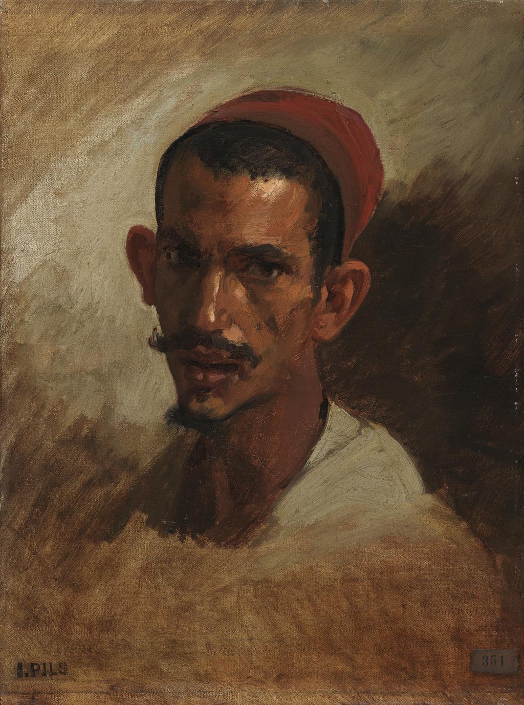 An image of Study for the head of a young Arab. Pils, Isidore Alexandre Augustin (French, 1813/15-1875). Oil on canvas, height 33 cm, width 24 cm, circa 1860-1862. Production Note: This is a study for one of the figures in Pils' painting La reception des chefs arabes par Napoléon III, painted for Napoleon III to commemorate his visit to Algeria with Empress Eugénie.