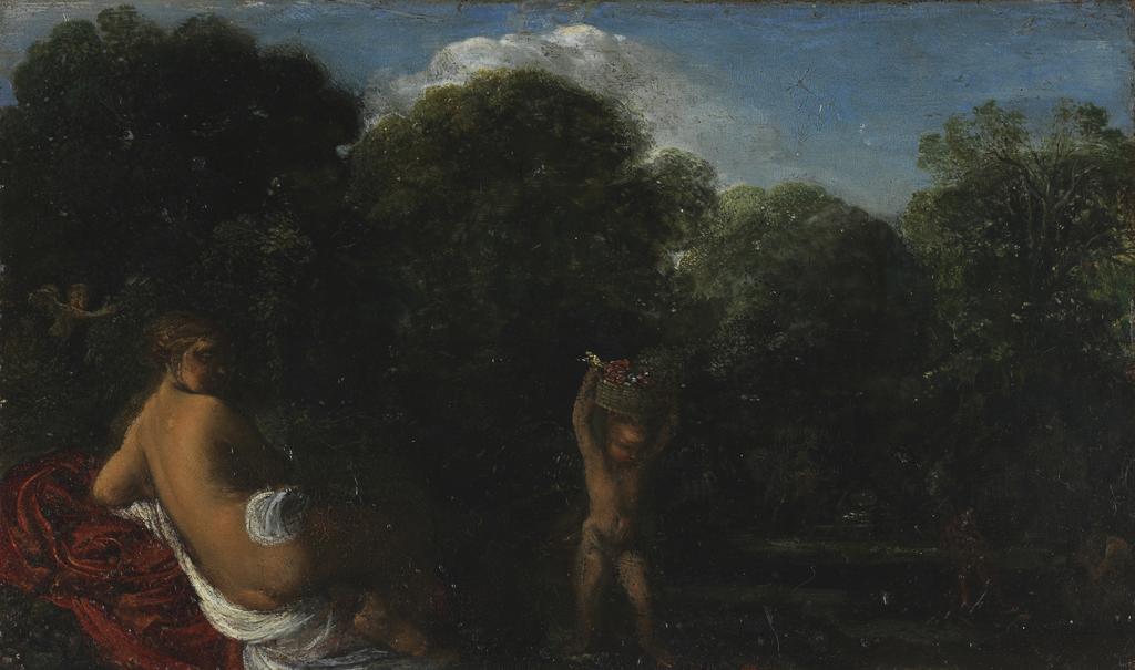 An image of Venus and Cupid. Elsheimer, Adam (German, 1578-1610). Oil on copper, height 8.7 cm, width 14.6 cm, 1600-1605.