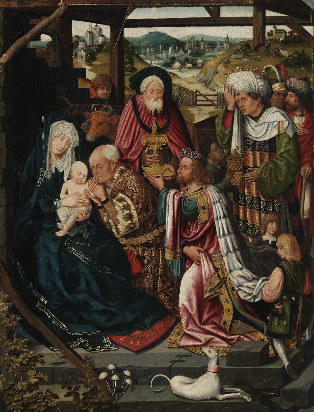 An image of Adoration of the Kings. Dutch School. Oil on panel, height 61.6 cm, width 47.5 cm, circa 1520.