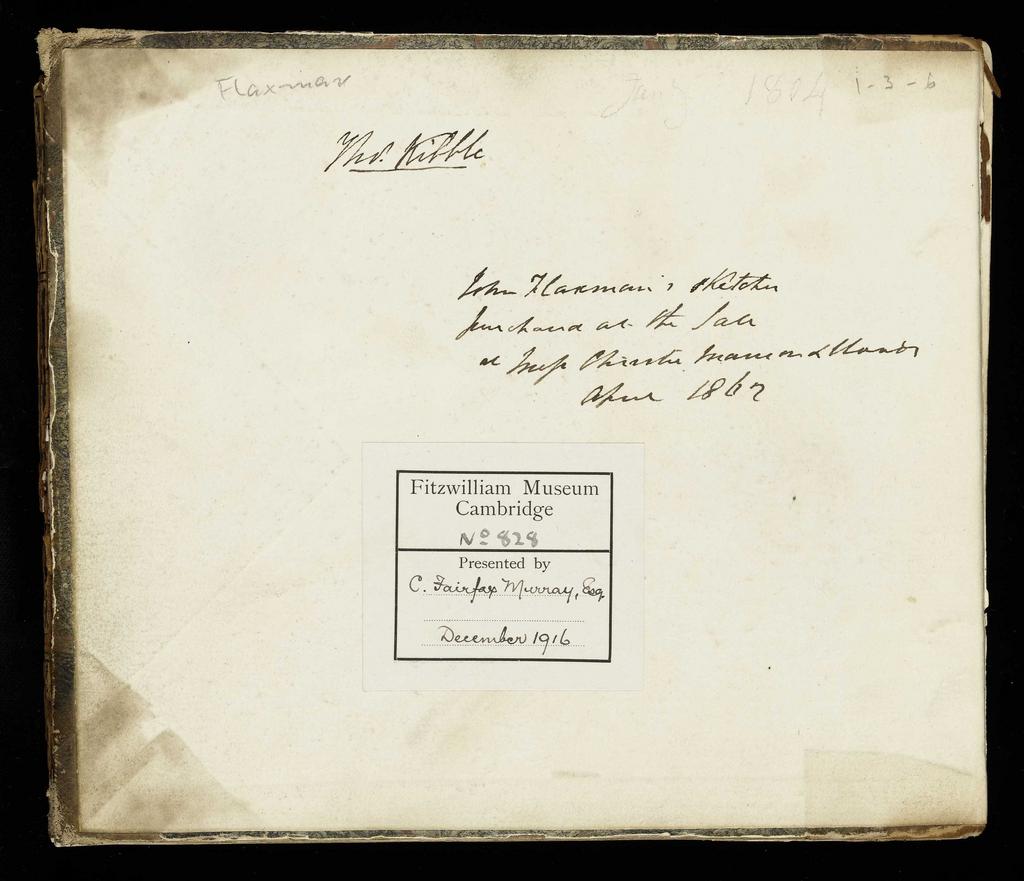 An image of Volume of Graphite Portraits. Flaxman, John (British, 1755-1826). Sketchbook with marbled end boards and brown leather spine. Graphite on paper, height (leaf) 178 mm, width 210 mm; height (cover board) 184 mm, width 218 mm, 1801.