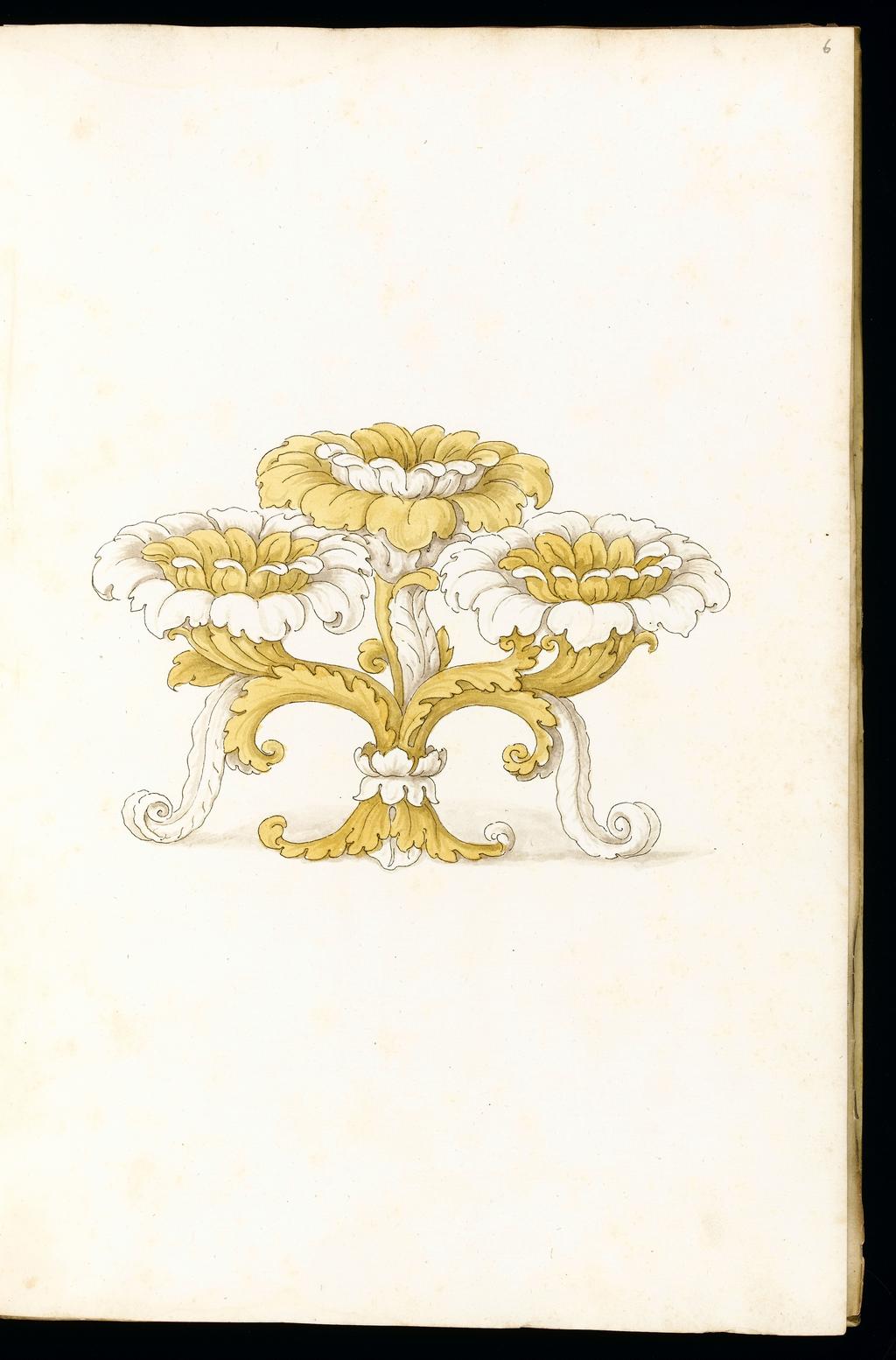 An image of Title/s: Designs for SilverwareMaker/s: Giulio Romano (Giulio Pippi) after (draughtsman) [ULAN info: 1499 ?-1546; Artist, Painter, Mantova, Roma]Description: Sketchbook is bound in vellum and has 101 leaves.Technique Description: pen and brown ink, yellow and grey wash on paper Dimensions: height: (leave size): 397 mm, width: (leave size): 267 mm